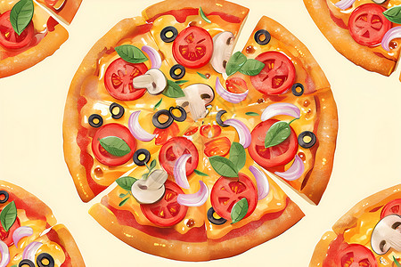 披萨切成两半插画