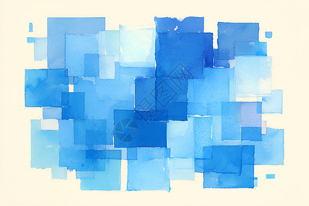 形状排列蓝色水彩方块的简单素描插画
