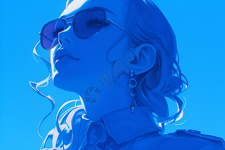 蓝色太阳镜戴着蓝色眼镜的女子插画