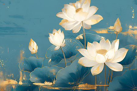 池塘里盛开的白莲花背景图片