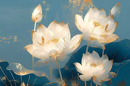 金色装饰的白莲花背景图片