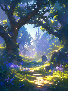 迷雾中的魔幻森林背景图片