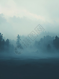 穿透乌云雾气笼罩的森林插画