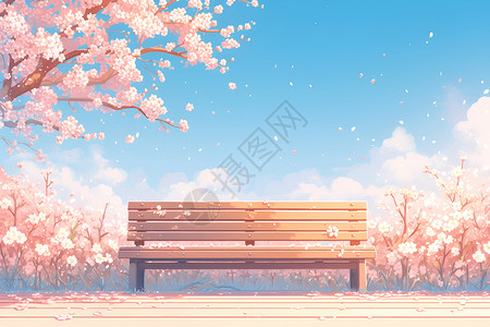 樱花树下的长椅背景图片