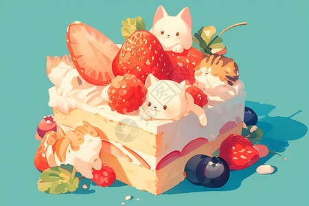 白皙诱人诱人的草莓蛋糕插画