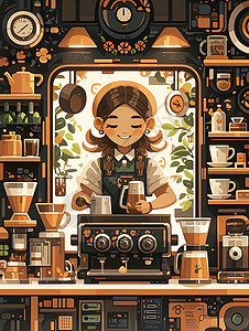 咖啡小馆的年轻咖啡师背景图片