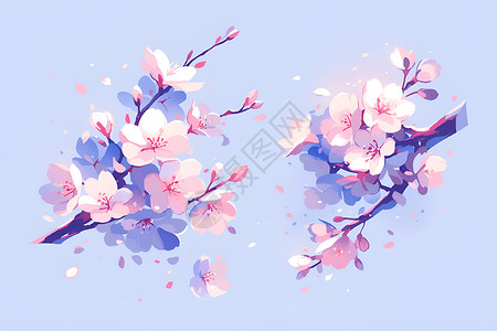 粉色樱花在蓝色背景下背景图片