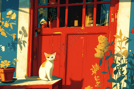 鞋子里猫咪猫咪在院子里的插画插画