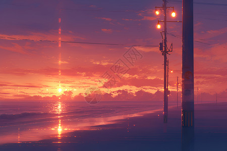 日落海边的风景背景图片