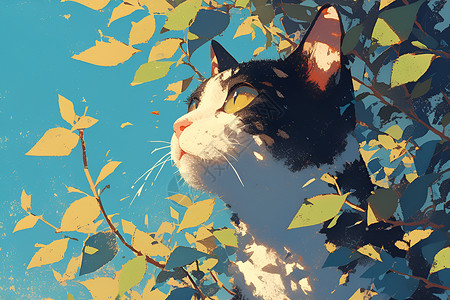 阳光户外素材阳光下的猫咪插画