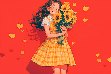阳光少女与向日葵背景图片