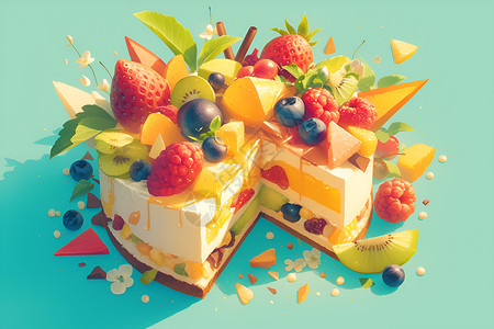 丰盛多彩的水果蛋糕高清图片
