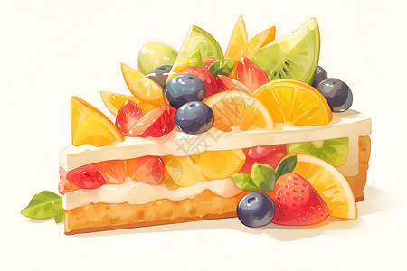 果蛋糕果馅蛋糕上点缀的水果插画