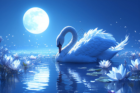 哈尔滨白天鹅水面上优雅的白天鹅插画