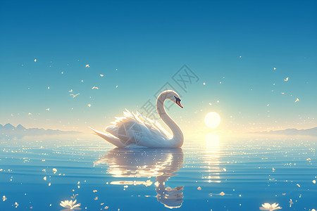 优雅白天鹅水面上的白天鹅插画