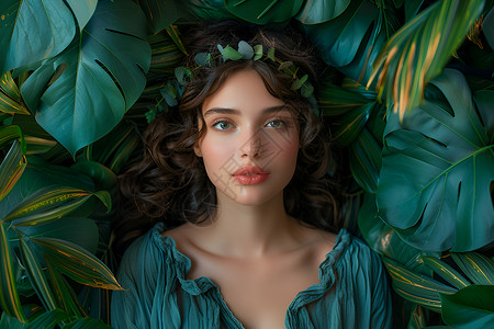 可爱植物年轻美丽的女子背景