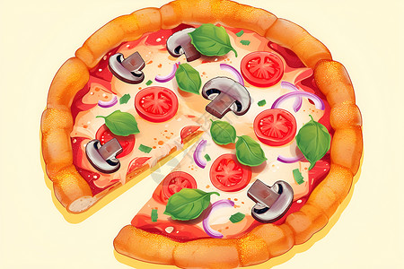 美味蔬菜披萨丰富蔬菜的披萨插画