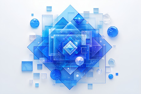 方块装饰蓝色方块的抽象装饰插画
