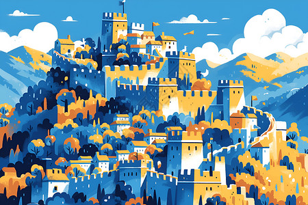 彩色的城堡插画背景图片