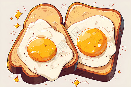 煎蛋荷包蛋鸡蛋煎蛋放在面包上插画