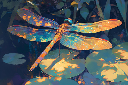 树叶上蜻蜓树叶上的蜻蜓插画
