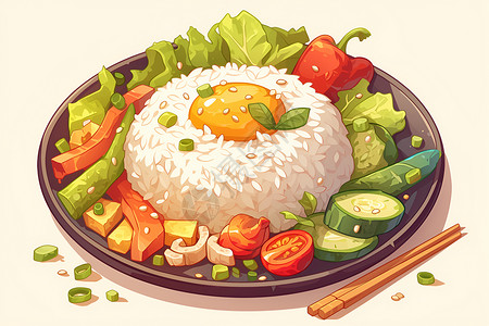 健康主食新鲜的米饭和蔬菜插画