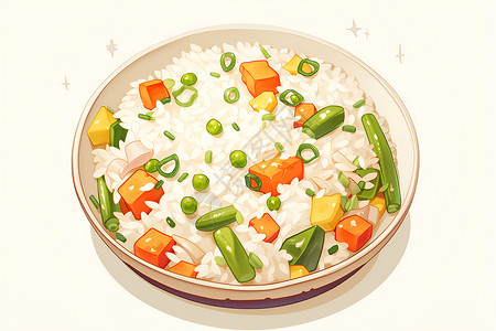 五彩缤纷的蔬菜烩饭插画