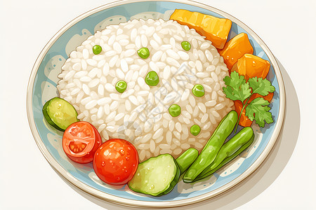 健康主食米饭和蔬菜插画插画