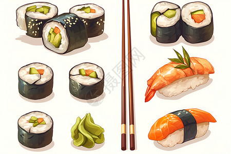 寿司摆盘美味绚丽的寿司插画
