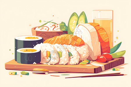 日料寿司新鲜美味的日料插画