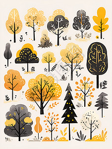 平面形状树林中的树木绘画插画