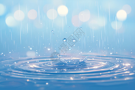 下雨插画水滴落在河面上插画