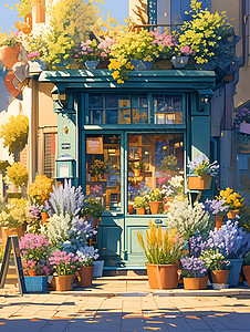 花店门口的花盆背景图片