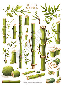 绿竹素材迷人的竹子插画