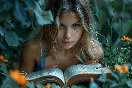 女孩安静的阅读背景图片