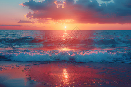 夕阳余晖中的大海背景图片
