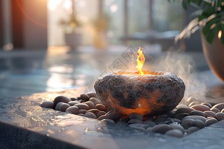 蜡烛火焰素材石板上的篝火背景