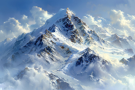 蓝天云海巅峰之上的雪山背景