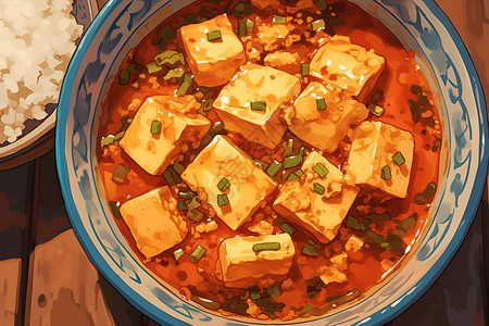 麻婆豆腐美食插画背景图片