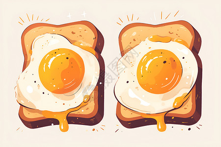 新鲜手工面烤面包上的鸡蛋插画
