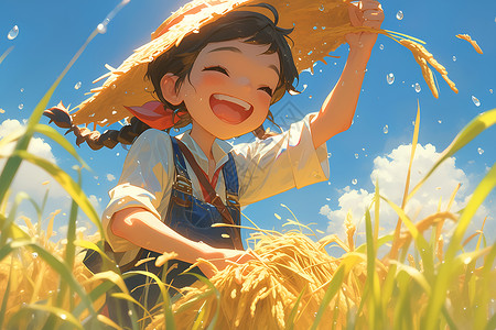 稻田中的小女孩背景图片