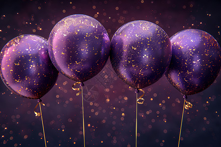 四个闪亮的紫色气球背景图片