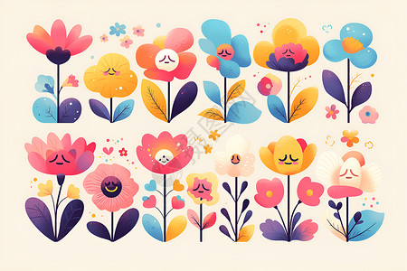 多彩花卉插图背景图片