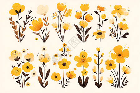 黄色花卉插图背景图片