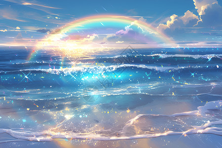 海洋上的彩虹奇景背景图片