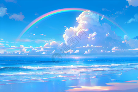 海洋上方彩虹翻滚背景图片