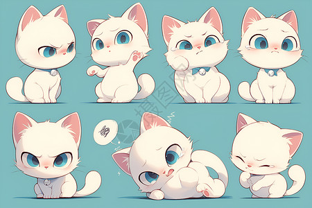 白色大眼猫咪白猫表情插画插画