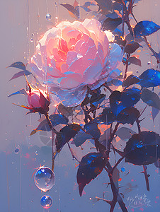 露珠玫瑰阳光下的玫瑰插画