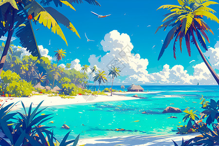 三亚椰林沉静美丽的碧绿椰林插画