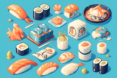 各种口味的寿司背景图片
